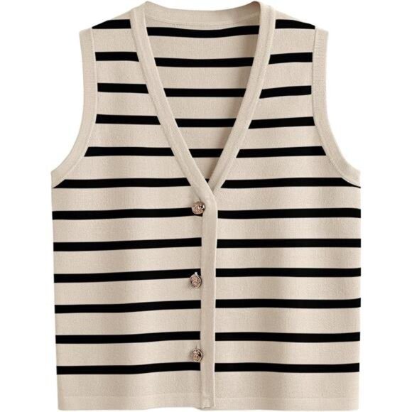 Vest Tops for Women 2025 Fall Outfits Striped Sweaters Button Up - Picture 1 of 6